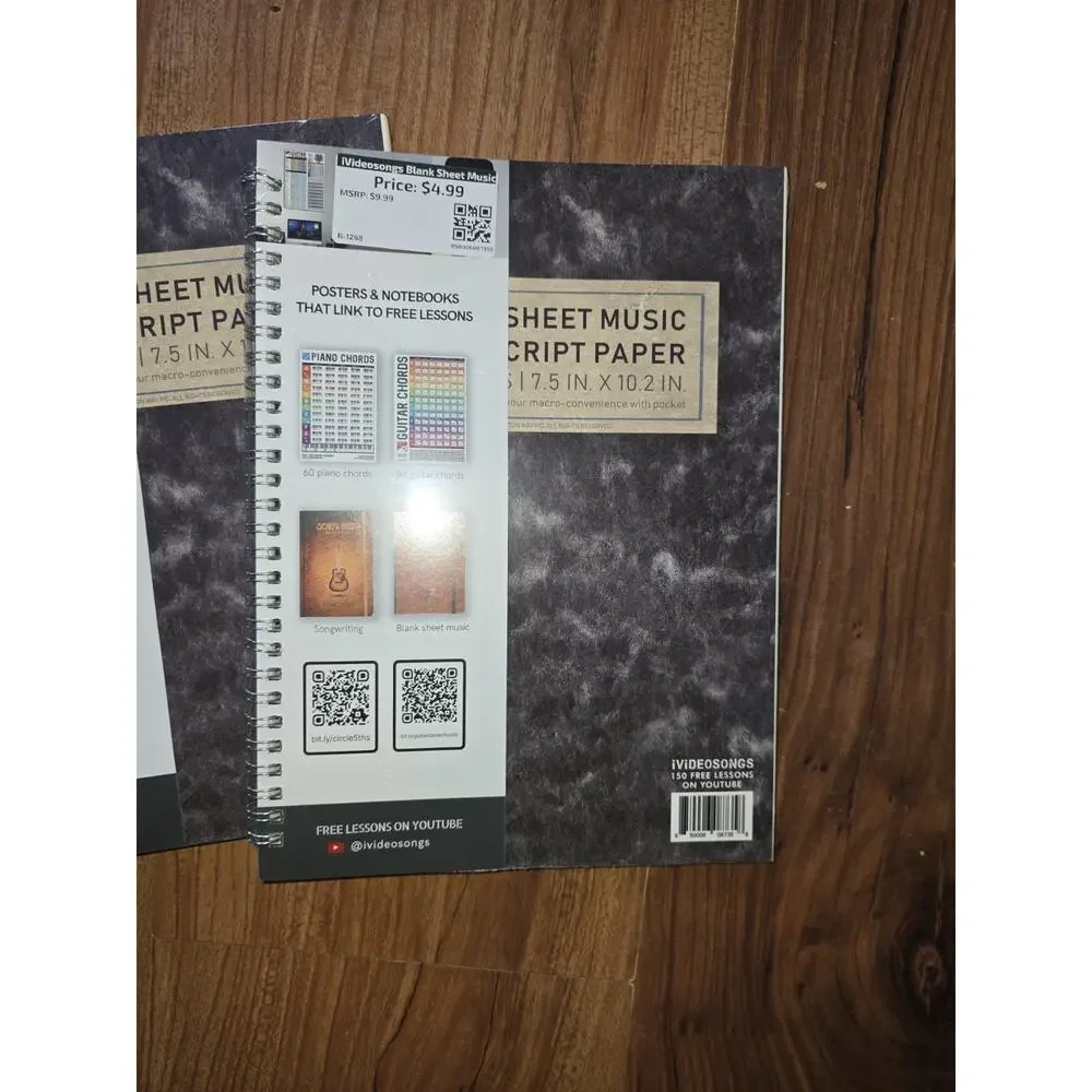 3 iViDEOSONGS Blank Sheet Music Manuscript Paper - Ivory - 120 pages 7.5